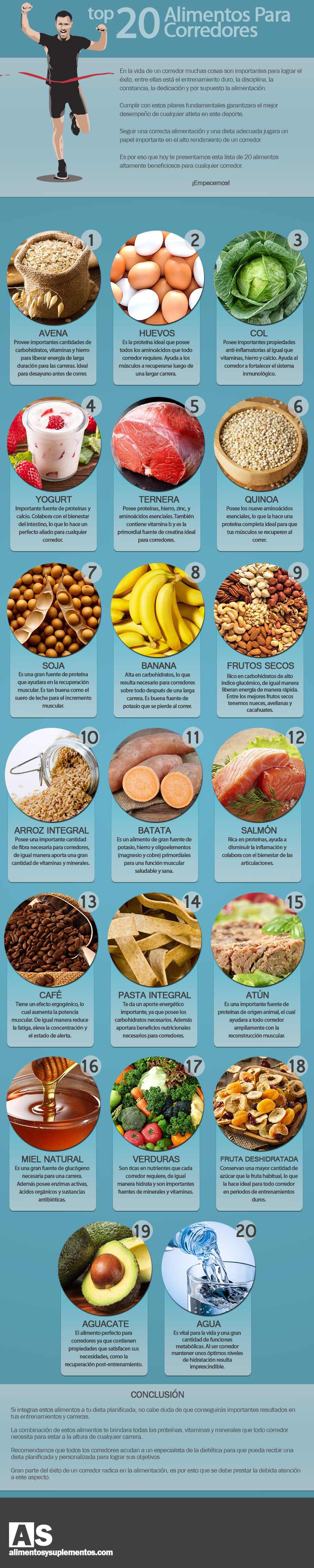 20 alimentos importantes para corredores infografia